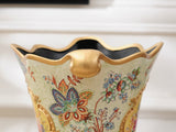 samiksha Vintage Collection - Gold Rimmed Ceramic Vase with Hand Painted Flowers - Samiksha's - Vase - www.samiksha.com 