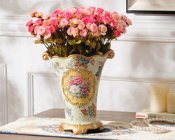 samiksha Vintage Collection - Gold Rimmed Ceramic Vase with Hand Painted Flowers - Samiksha's - Vase - www.samiksha.com 