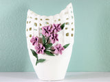 samiksha Basket Style Tall White Porcelain Vase with Pinched Purple Flowers - Samiksha's - Vase - www.samiksha.com 