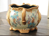 samiksha Vintage Collection - Gold Rimmed Wide Mouth Ceramic Vase with Handles - Samiksha's - Vase - www.samiksha.com 