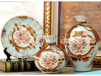 samiksha Royal Collection - 3 Piece Ceramic Vase Set - Light Blue - Samiksha's - Vase set - www.samiksha.com 