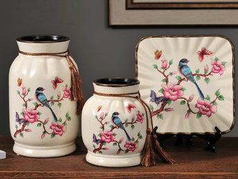 samiksha Blue Bird Meadow - 3 Piece Ceramic Vase Set - Samiksha's - Vase set - www.samiksha.com 