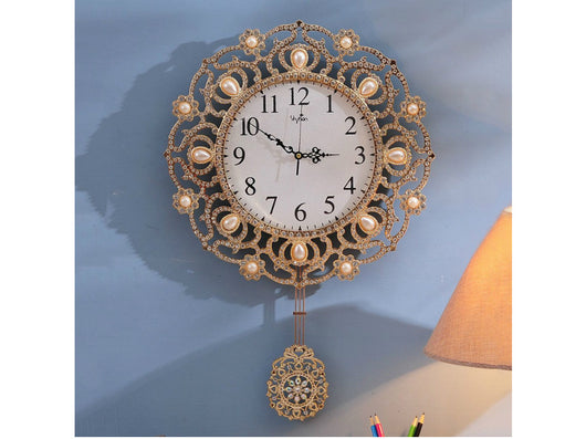samiksha Classic Wall Clock with Pendulum and Bejewelled with Pearls - Samiksha's - Wall Clocks - www.samiksha.com 