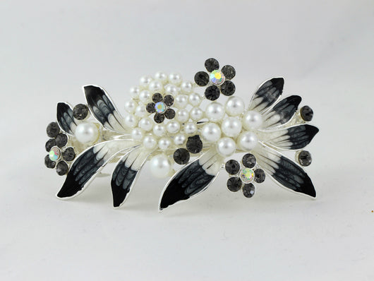 samiksha Barrette with colored rhinestones and white pearls - Black - Samiksha's - barrette - www.samiksha.com 
