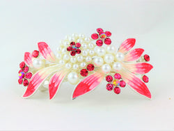 samiksha Barrette with colored rhinestones and white pearls - Pink - Samiksha's - barrette - www.samiksha.com 