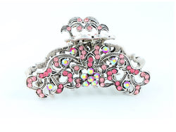 samiksha Antique silver metallic hair claw clip with colored rhinestones - Pink - Samiksha's - Hairclaw - www.samiksha.com 